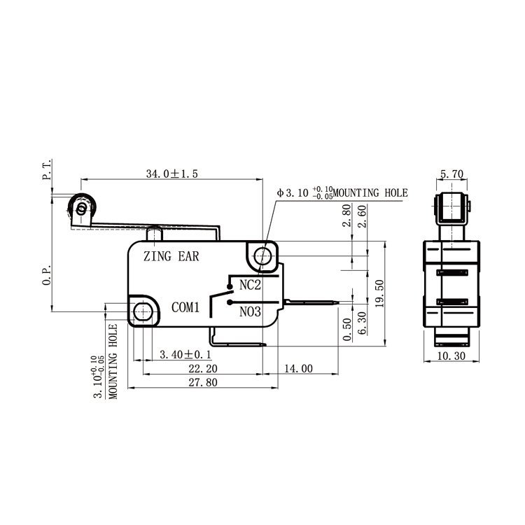G5T16-D1P200A06 Zing Ear 25T125 Quick Connect SPST NO Long Roller Lever Mico Switch G5T16-D1P200A06 Zing Ear 25T125 Quick Connect SPST NO Long Roller Lever Mico Switch