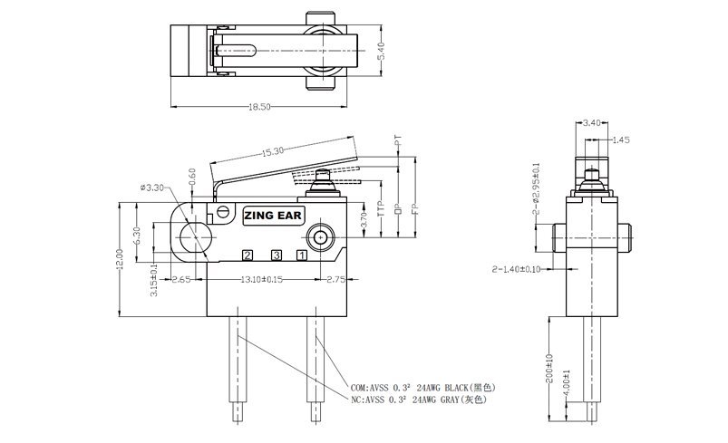 G303-130E02B7-FA SPST Normally Closed Straight Lever Waterproof Micro Switch with Wire G303-130E02B7-FA SPST Normally Closed Straight Lever Waterproof Micro Switch with Wire