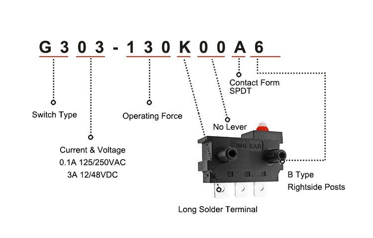 G303-130K00A6 ENEC UL SPDT Right Side Position Micro On Off Micro Limit Switch G303-130K00A6 ENEC UL SPDT Right Side Position Micro On Off Micro Limit Switch