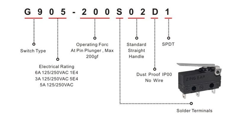 G905-200S02D1 IP67 Standard Lever Mini SPDT Micro Switch 35 SPDT Micro Switch
