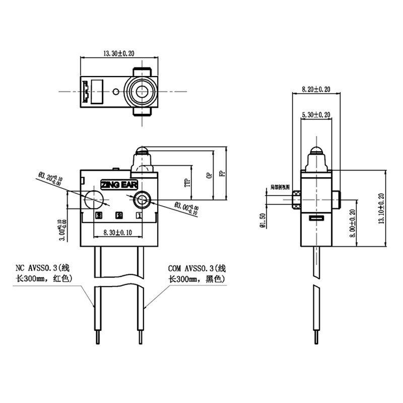 G306-150E00BA-300 Microswitch NC Subminiature Waterproof Sealed Automotive Micro Switch