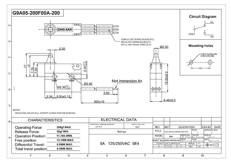 G9A05-200F00A-300 Water Proof Mini Snap ction switch Water Proof Mini Snap ction switch