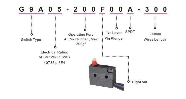 G9A05-200F00A-300 (5) Water Proof Mini Snap ction switch