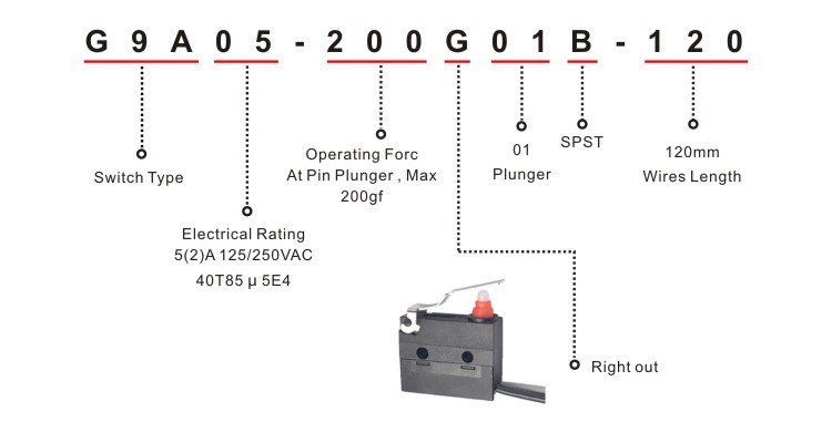 G9A05-200G01BF-120 Weatherproof Snap Action Lever Micro Switch Weatherproof Snap Action Lever Micro Switch