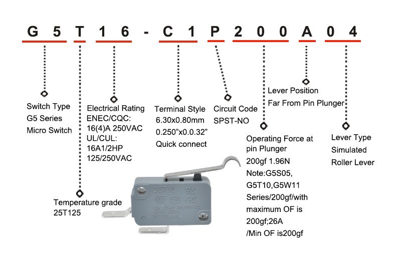 G5T16-C1P2200A04 Lever Micro SwitchDT Simulated Flat Lever Micro Switch SPST Simulated Roller Flat Lever Micro Switch
