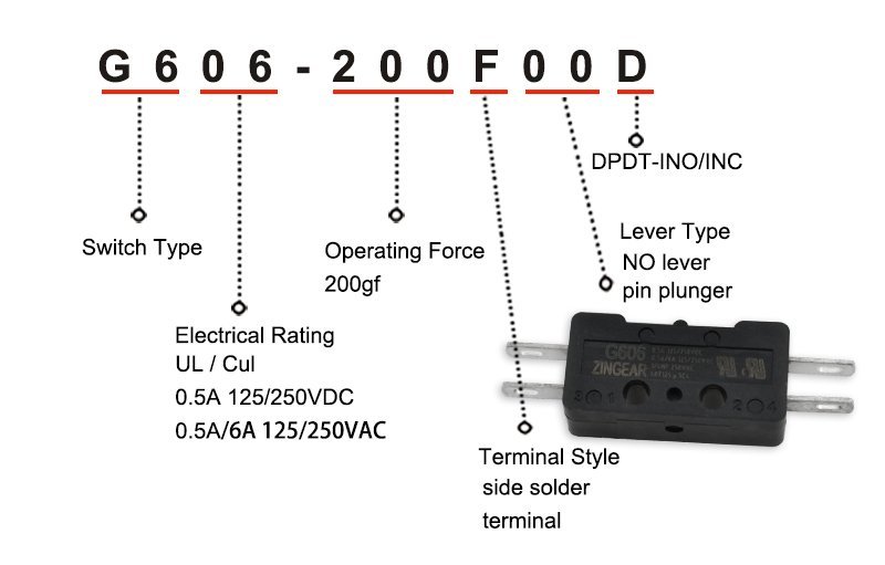 G606-200F00D 5E4 40T125 DPDT Double Pole Microswitch (1) double pole microswitch