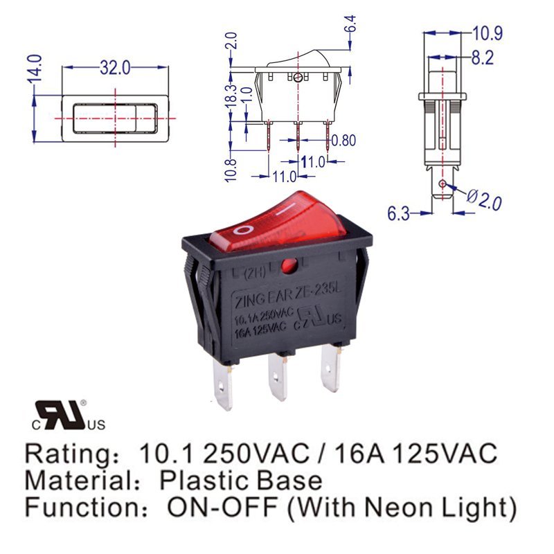 ZE-325L On-Off SPDT 3Way Illuminated Rocker Switch 14 3Way Illuminated Rocker Switch