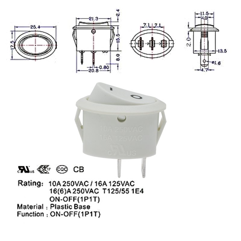 16A 110V Round On/off Table Lamp Rocker Switch 14 RK-12 Table Lamp Rocker Switch