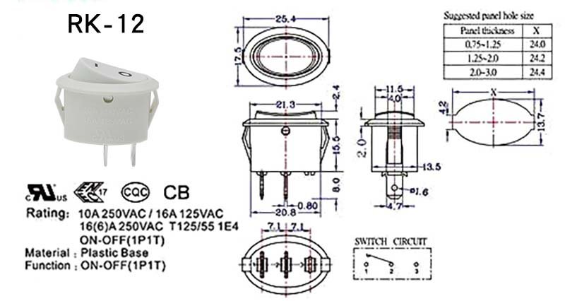 RK-12 Table Lamp Rocker Switch Lamp Rocker Switch
