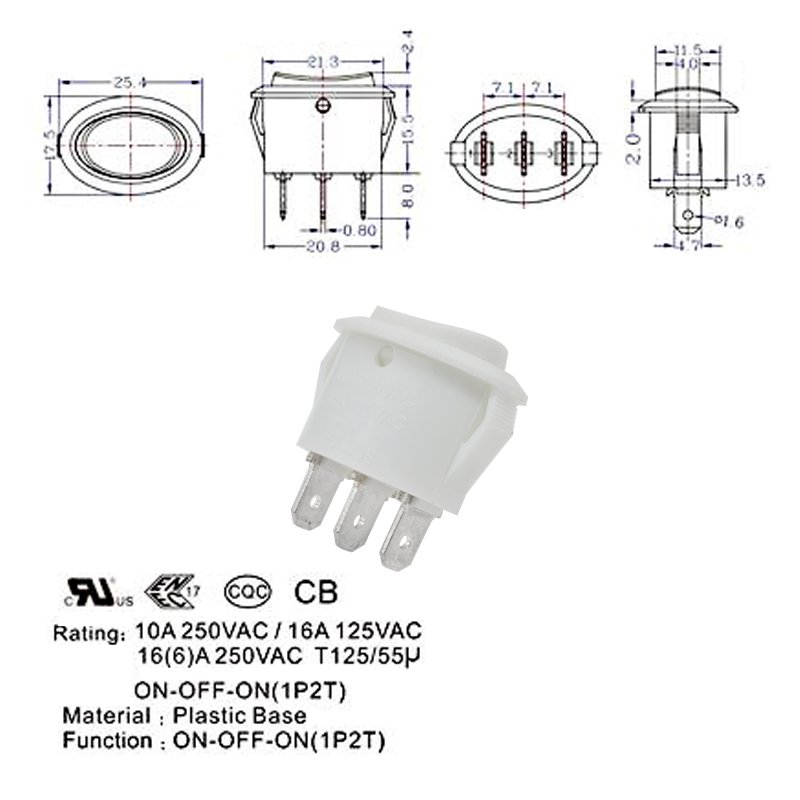 White Round On Off On 3 Pin Rocker Switch 14 White Round On Off On 3 Pin Rocker Switch (1)