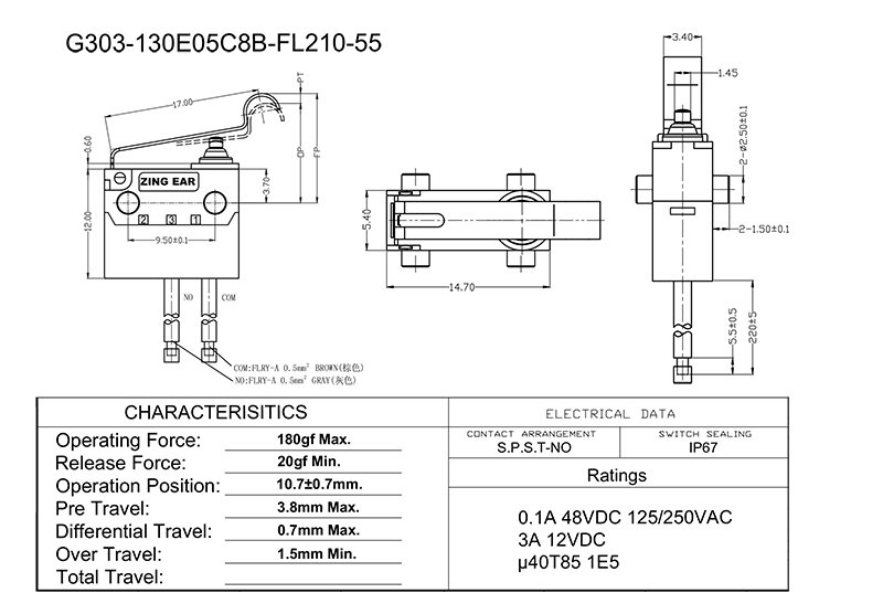 G303 SPST Micro Switch Drawing