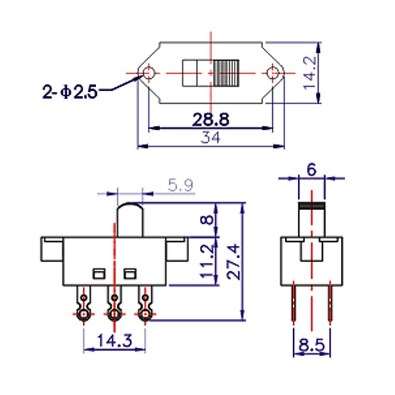 DPDT Slide Switch ON-ON Small 3A 250V 6A 125VAC 15 DPDT Slide Switch ON-ON Small 3A 250V 6A 125VAC (2)
