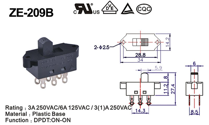 DPDT slide switch drawing DPDT slide switch drawing