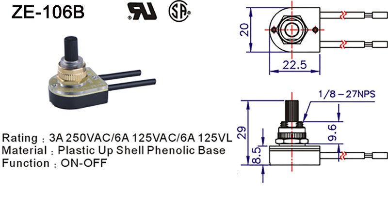 ZE-106B Lamp Rotary Switch Drawing ZE-106B Lamp Rotary Switch Drawing