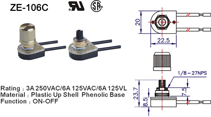 ZE-106C Rotary Lamp Switch Drawing ZE-106C Rotary Lamp Switch Drawing