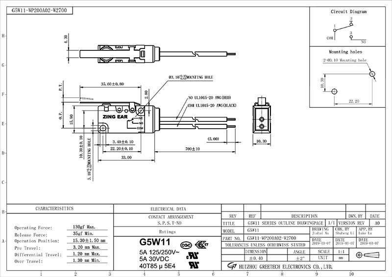 The G5W11-WP200A02-W2 switch drawing The G5W11-WP200A02-W2 switch drawing