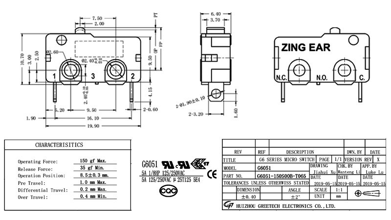 The drawing of Micro ONOFF Switch The drawing of Micro ONOFF Switch