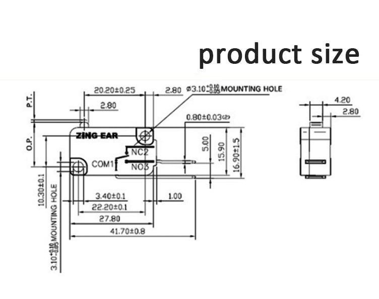 2 Pin Micro Switch G5T16-C2C200-H1-T147 Drawing 2 Pin Micro Switch G5T16-C2C200-H1-T147 Drawing