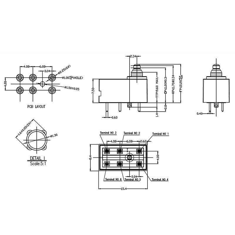 G307-150PA00 DPDT Micro Switch drawing G307-150PA00 waterproof microswitch