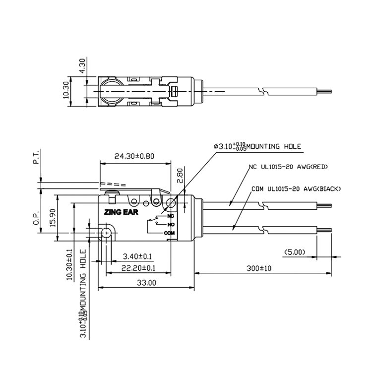 NC Micro Switch IP67 Actuator Straight Lever 10A 5E4 250/125V 15 NC Micro Switch IP67 Actuator Straight Lever 10A 5E4 250125V 1