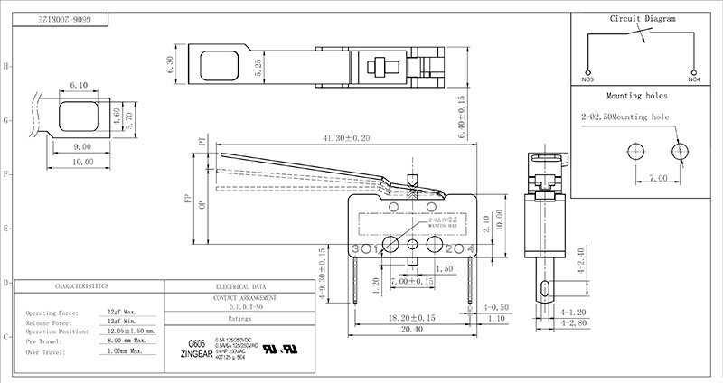 G606-200K12EK Condensate Pump micro switch drawing G606-200K12EK Condensate Pump micro switch drawing