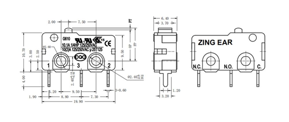 Micro Switch 10A 250VAC 125VAC Drawing Micro Switch 10A 250VAC 125VAC Drawing
