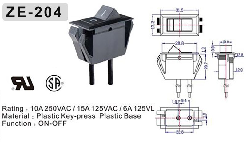 ZE-204 rocker switch drawing ZE-204 rocker switch drawing