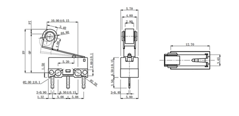 G10A03-150P10A Roller Micro Switch drawing G10A03-150P10A Roller Micro Switch drawing