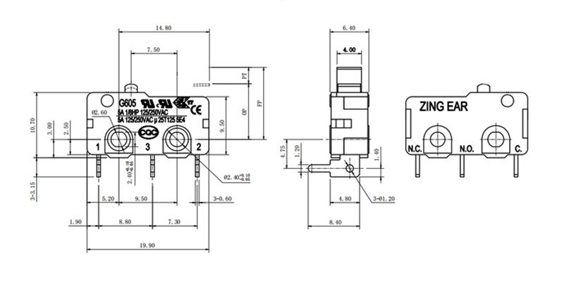 G605-150R00A microswitch drawing G605-150R00A microswitch drawing