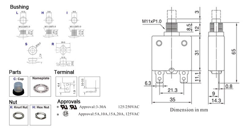 5 Amp Breaker Switch accessories & size 5 Amp Breaker Switch accessories & size